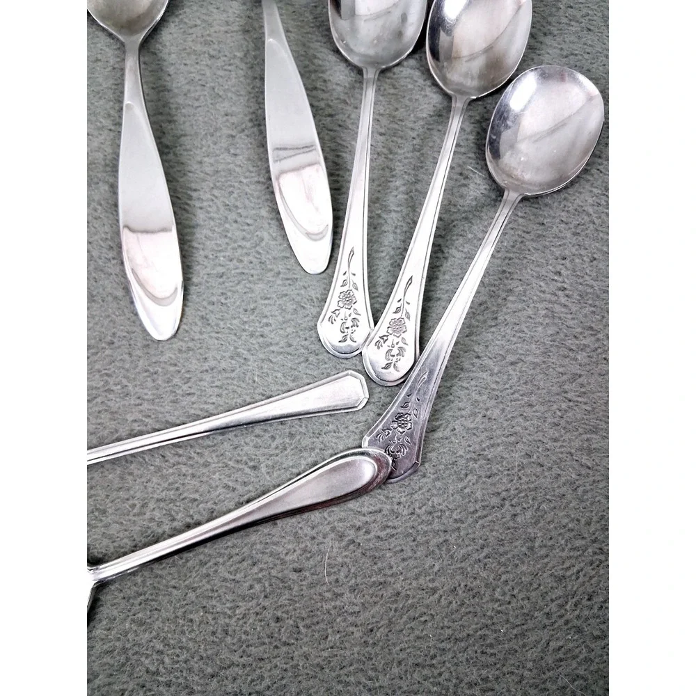 Assorted Lot Serving Spoons 10pc Oneida Vintage Solex‎ Inox Cottagecore Floral